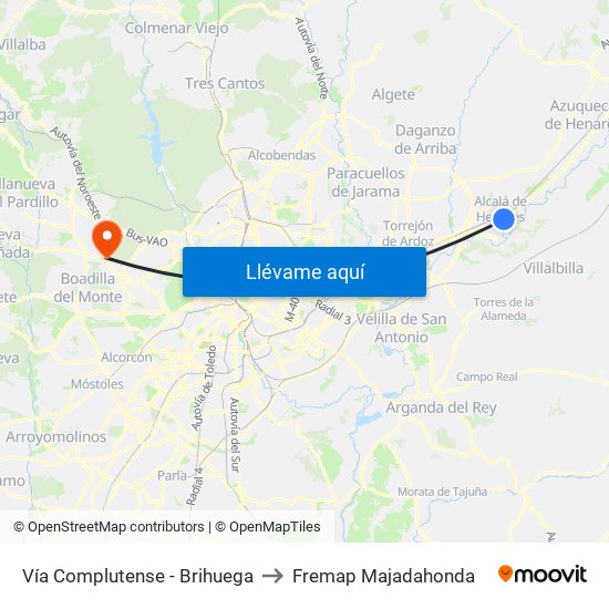 Vía Complutense - Brihuega to Fremap Majadahonda map