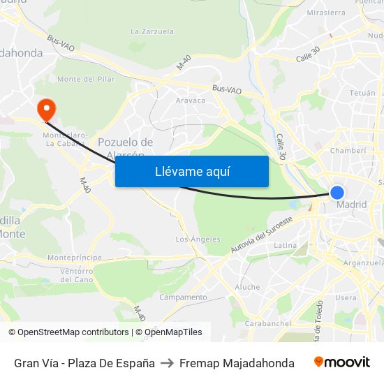 Gran Vía - Plaza De España to Fremap Majadahonda map