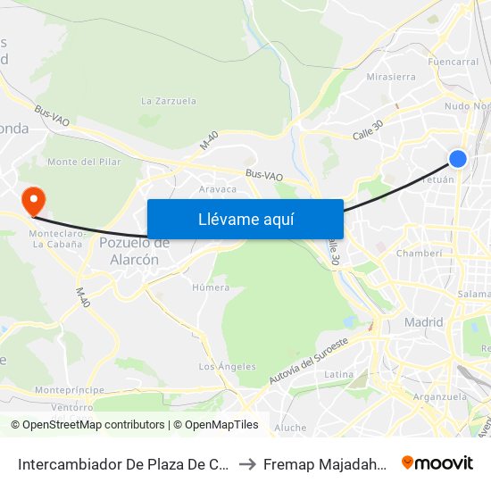 Intercambiador De Plaza De Castilla to Fremap Majadahonda map
