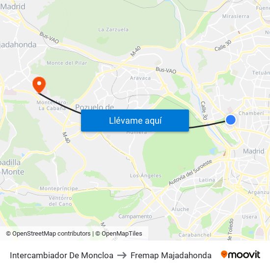 Intercambiador De Moncloa to Fremap Majadahonda map
