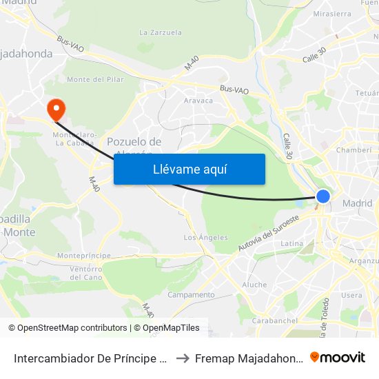 Intercambiador De Príncipe Pío to Fremap Majadahonda map