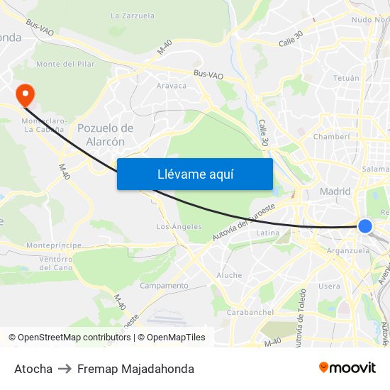 Atocha to Fremap Majadahonda map