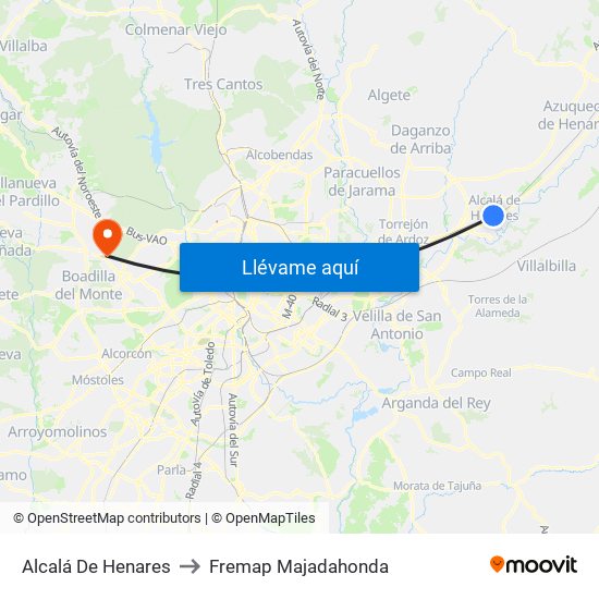 Alcalá De Henares to Fremap Majadahonda map