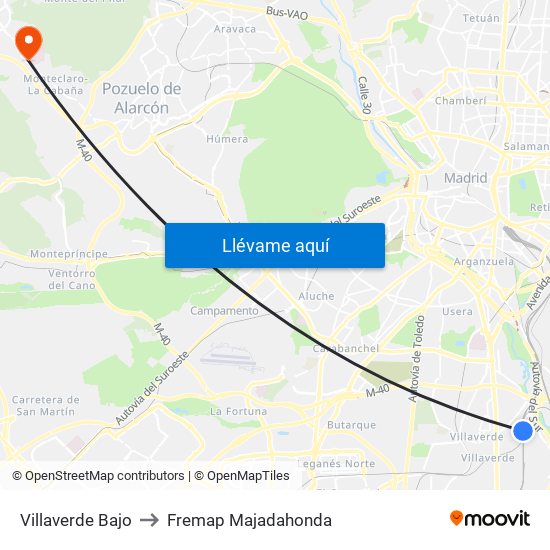 Villaverde Bajo to Fremap Majadahonda map