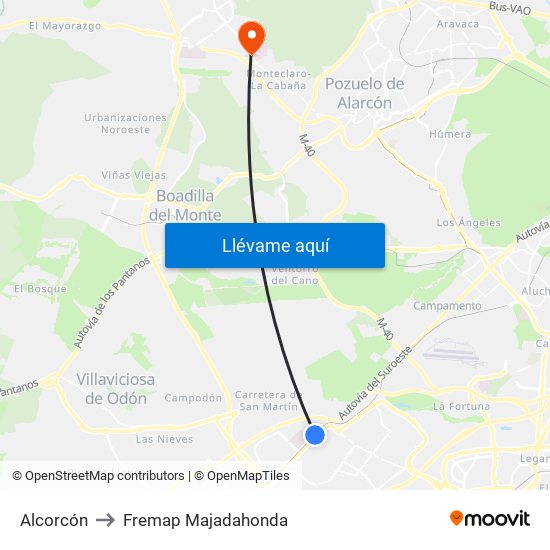 Alcorcón to Fremap Majadahonda map