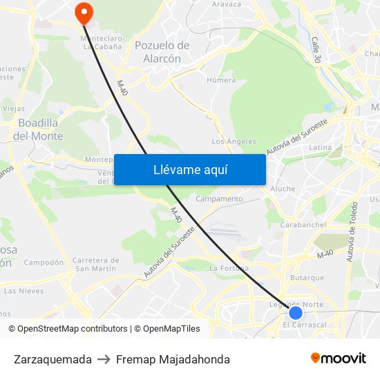 Zarzaquemada to Fremap Majadahonda map