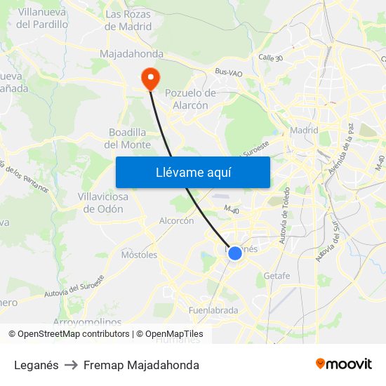 Leganés to Fremap Majadahonda map