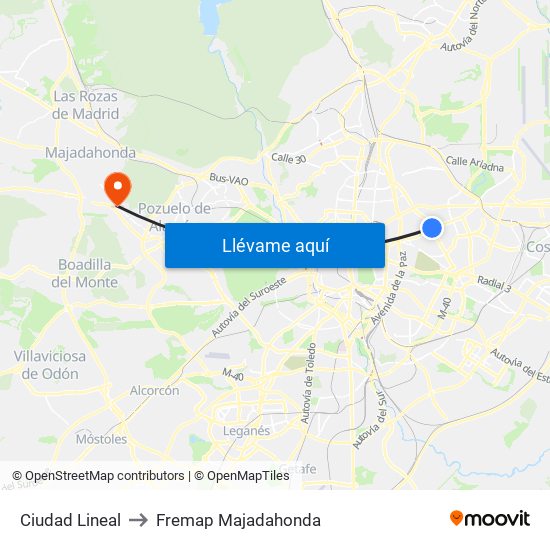 Ciudad Lineal to Fremap Majadahonda map
