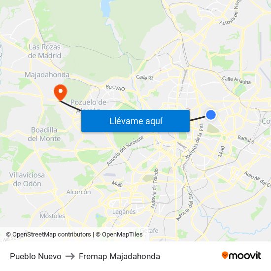 Pueblo Nuevo to Fremap Majadahonda map