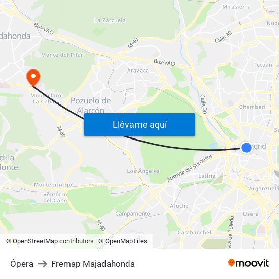 Ópera to Fremap Majadahonda map