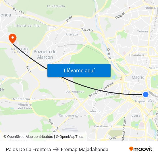 Palos De La Frontera to Fremap Majadahonda map