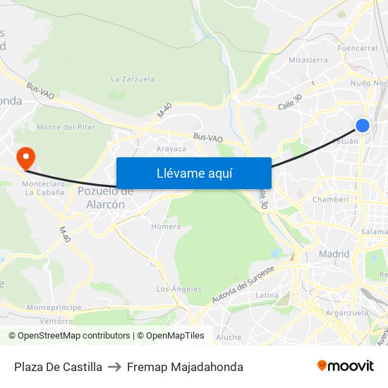 Plaza De Castilla to Fremap Majadahonda map