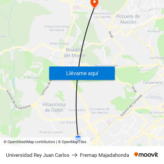 Universidad Rey Juan Carlos to Fremap Majadahonda map