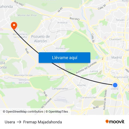 Usera to Fremap Majadahonda map