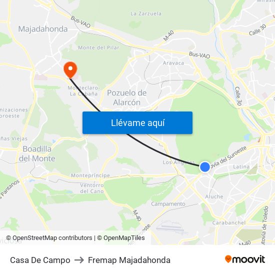 Casa De Campo to Fremap Majadahonda map