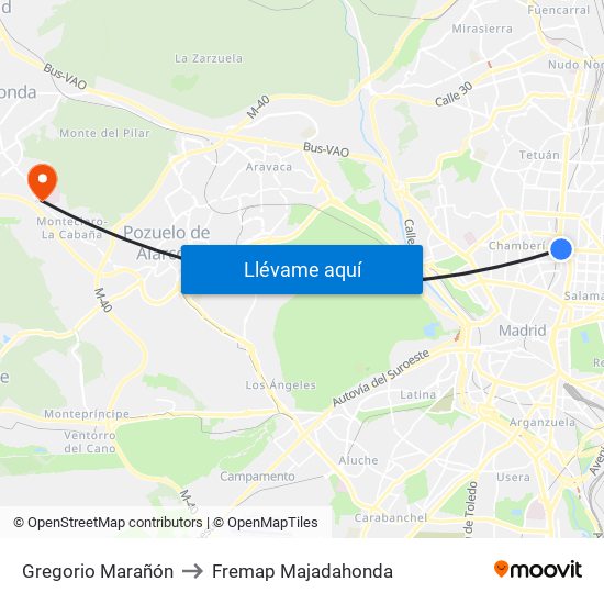 Gregorio Marañón to Fremap Majadahonda map