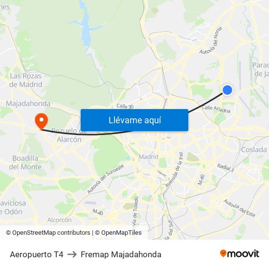 Aeropuerto T4 to Fremap Majadahonda map