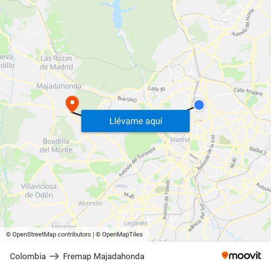 Colombia to Fremap Majadahonda map