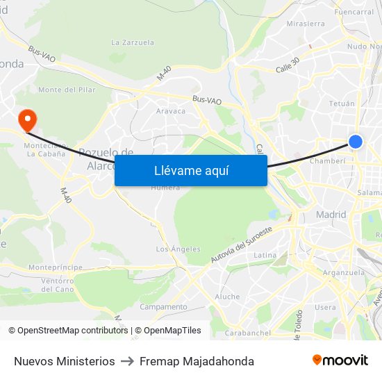 Nuevos Ministerios to Fremap Majadahonda map