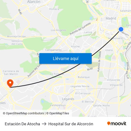 Estación De Atocha to Hospital Sur de Alcorcón map