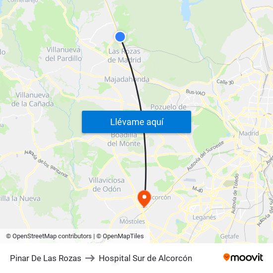 Pinar De Las Rozas to Hospital Sur de Alcorcón map