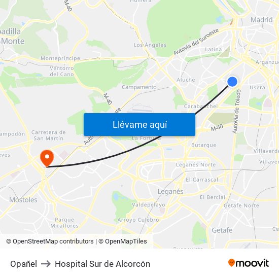 Opañel to Hospital Sur de Alcorcón map