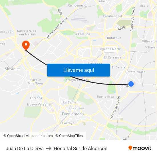 Juan De La Cierva to Hospital Sur de Alcorcón map
