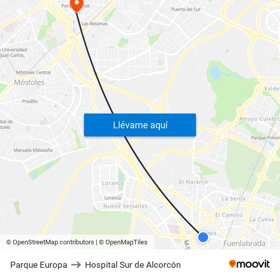 Parque Europa to Hospital Sur de Alcorcón map