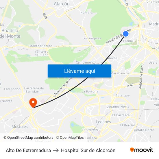 Alto De Extremadura to Hospital Sur de Alcorcón map