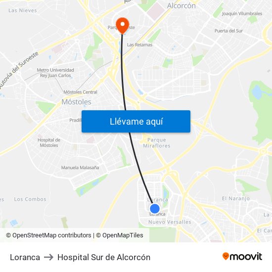 Loranca to Hospital Sur de Alcorcón map