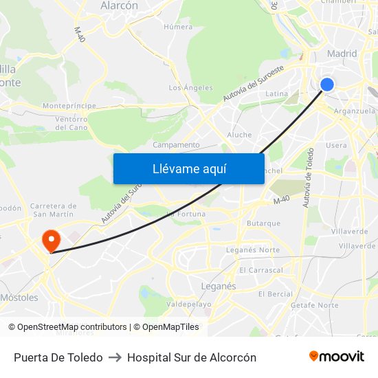 Puerta De Toledo to Hospital Sur de Alcorcón map