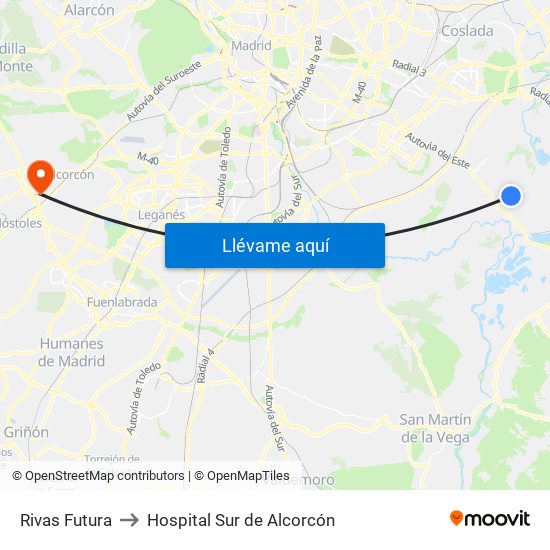 Rivas Futura to Hospital Sur de Alcorcón map