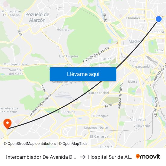 Intercambiador De Avenida De América to Hospital Sur de Alcorcón map