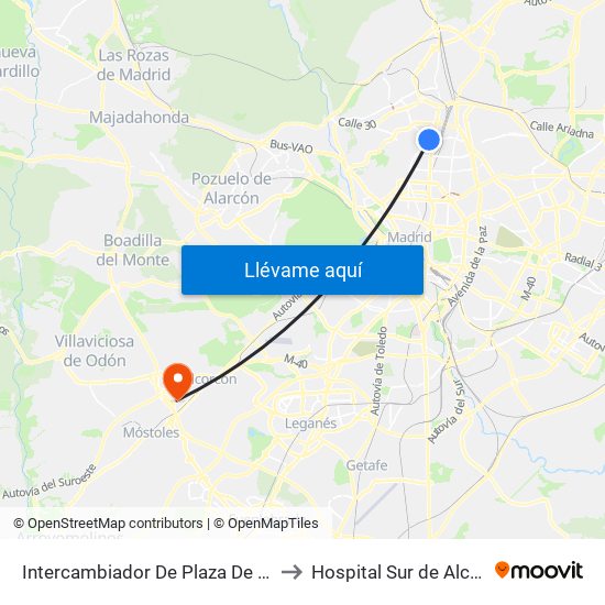 Intercambiador De Plaza De Castilla to Hospital Sur de Alcorcón map