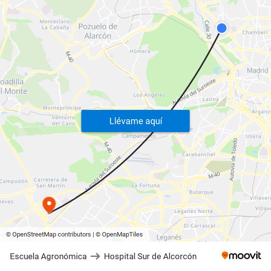 Escuela Agronómica to Hospital Sur de Alcorcón map