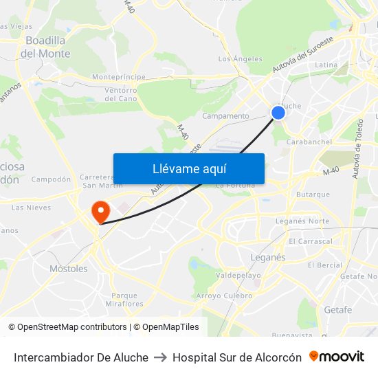 Intercambiador De Aluche to Hospital Sur de Alcorcón map