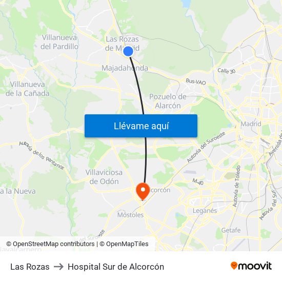 Las Rozas to Hospital Sur de Alcorcón map