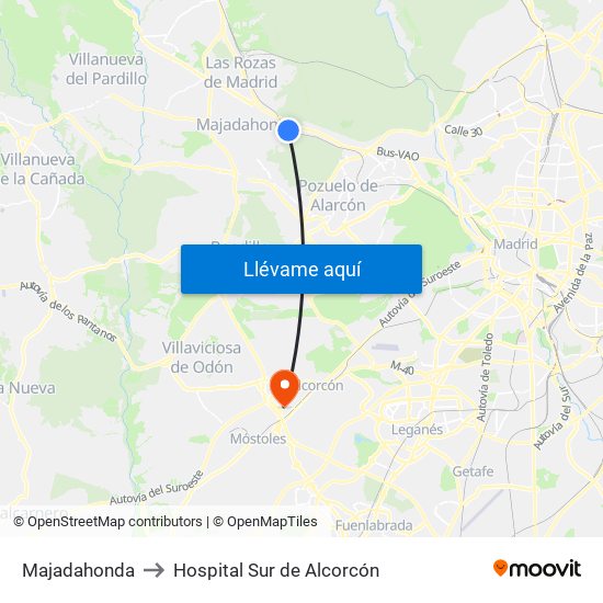 Majadahonda to Hospital Sur de Alcorcón map