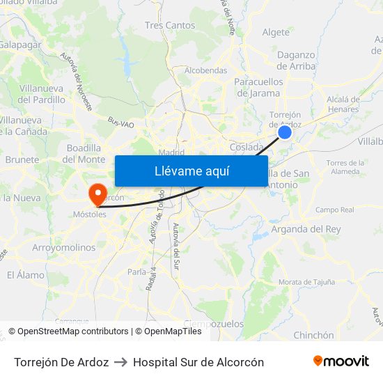 Torrejón De Ardoz to Hospital Sur de Alcorcón map