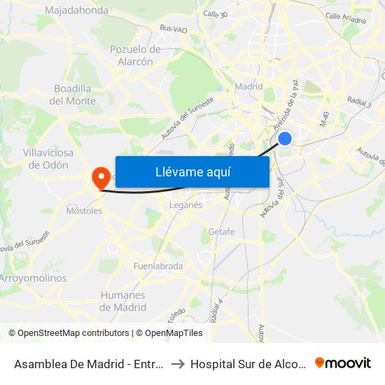 Asamblea De Madrid - Entrevías to Hospital Sur de Alcorcón map