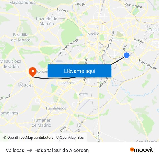Vallecas to Hospital Sur de Alcorcón map