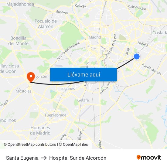 Santa Eugenia to Hospital Sur de Alcorcón map