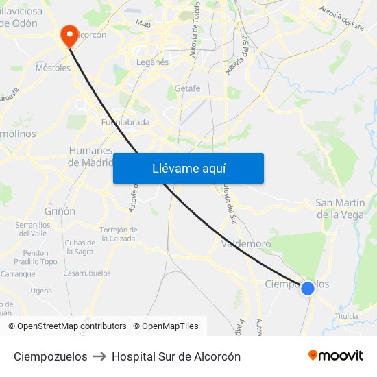 Ciempozuelos to Hospital Sur de Alcorcón map