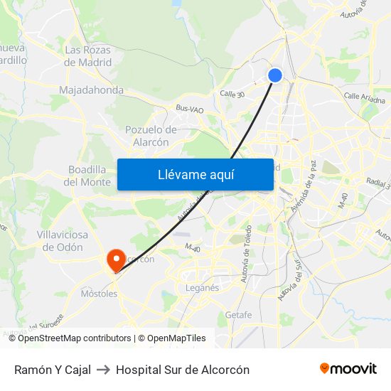 Ramón Y Cajal to Hospital Sur de Alcorcón map