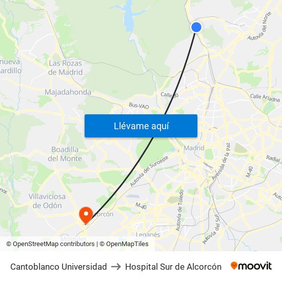 Cantoblanco Universidad to Hospital Sur de Alcorcón map