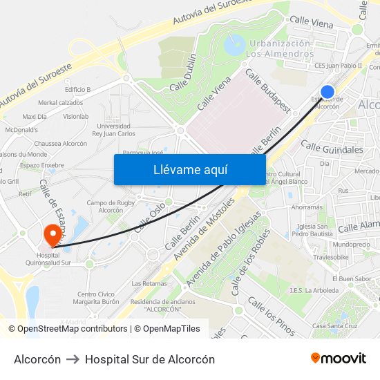 Alcorcón to Hospital Sur de Alcorcón map