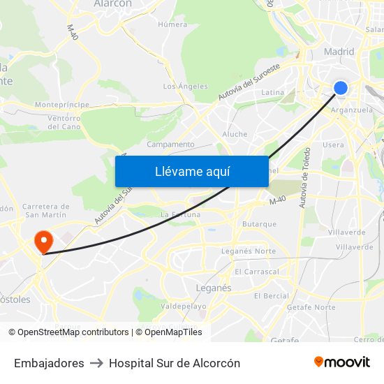 Embajadores to Hospital Sur de Alcorcón map