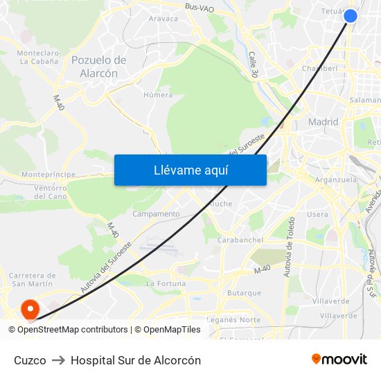 Cuzco to Hospital Sur de Alcorcón map