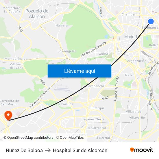Núñez De Balboa to Hospital Sur de Alcorcón map