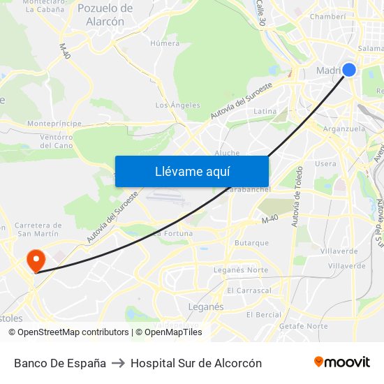 Banco De España to Hospital Sur de Alcorcón map